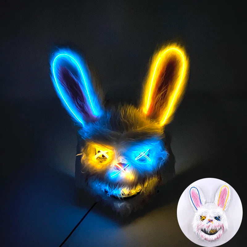 Verlicht Pluche Horrormasker Beer of Konijn met Neon Draad voor Feesten en Halloween Verkleedkleding | Sulvida