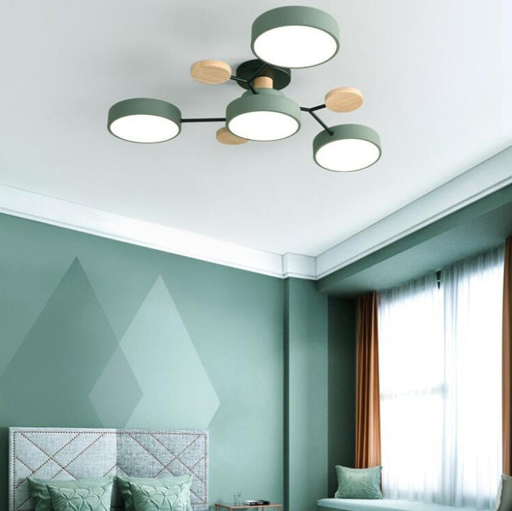 LED plafondlamp takkendesign Scandinavisch rond metaal hout wit groen grijs 89-111cm dimbaar woonkamer | Sulvida