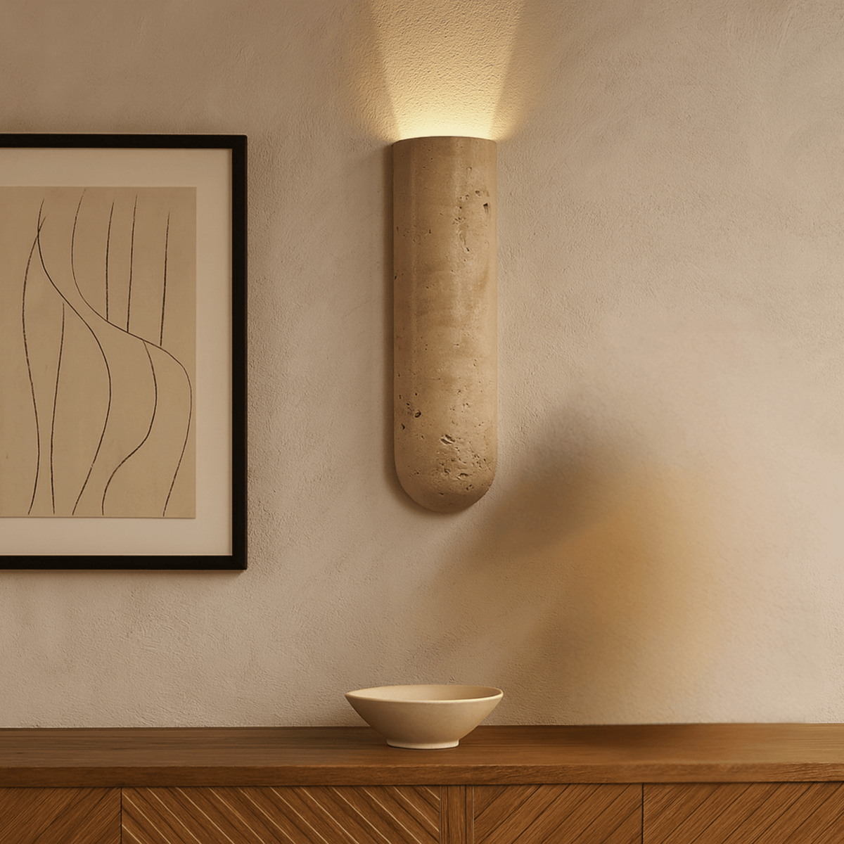 Wandlamp Natuursteen Travertijn LED Geel Warm Licht Handgemaakt Sfeervol Design Woonkamer Slaapkamer | Sulvida