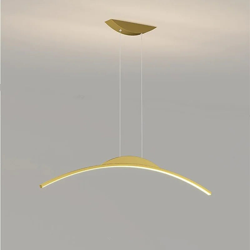 Hanglamp Lineair Metaal met Afstandsbediening Zwart Goud Dimbaar LED Moderne Boogvorm Eetkamer Woonkamer | Sulvida