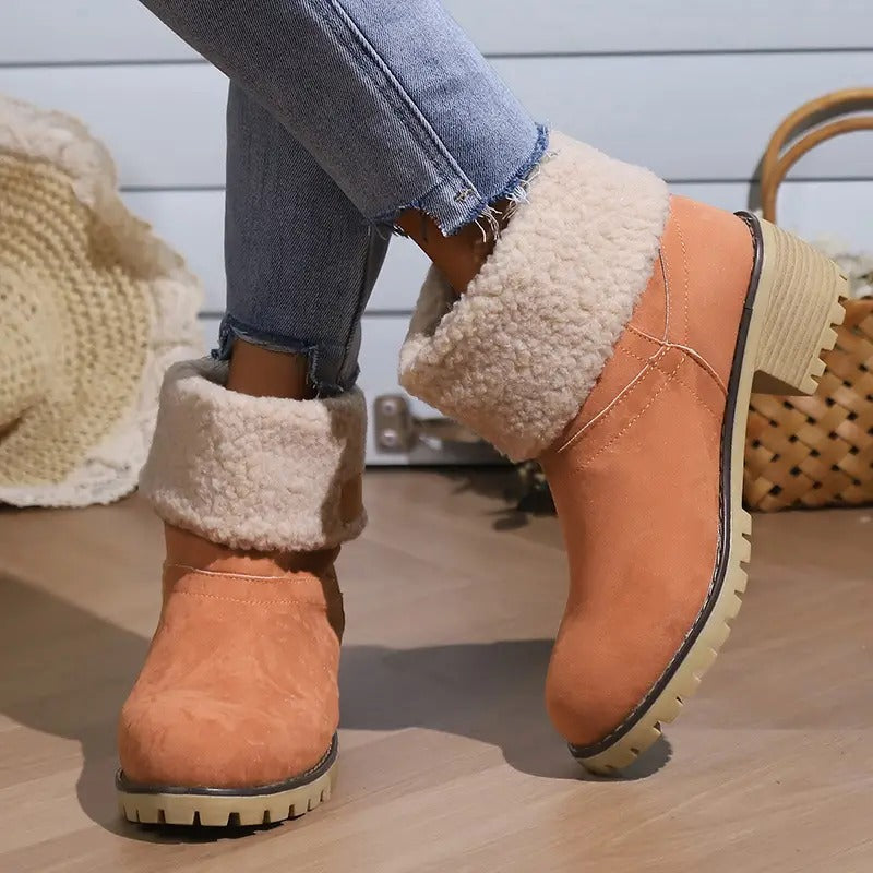 Dames enkellaarsjes met blokhak voor de winter zwart cognac groen grijs oranje rood kunstleder rubberen zool | Sulvida