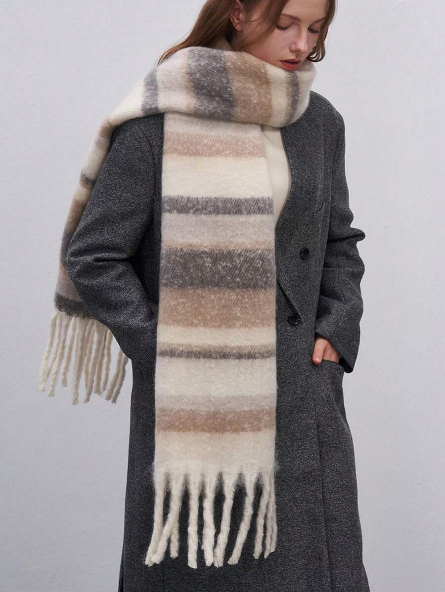 Luxe Gestreepte Wintersjaal Cashmere 38×230 cm Dames Heren Warme Halsdoek Zachte Wollen Sjaal Mode Accessoire | Sulvida