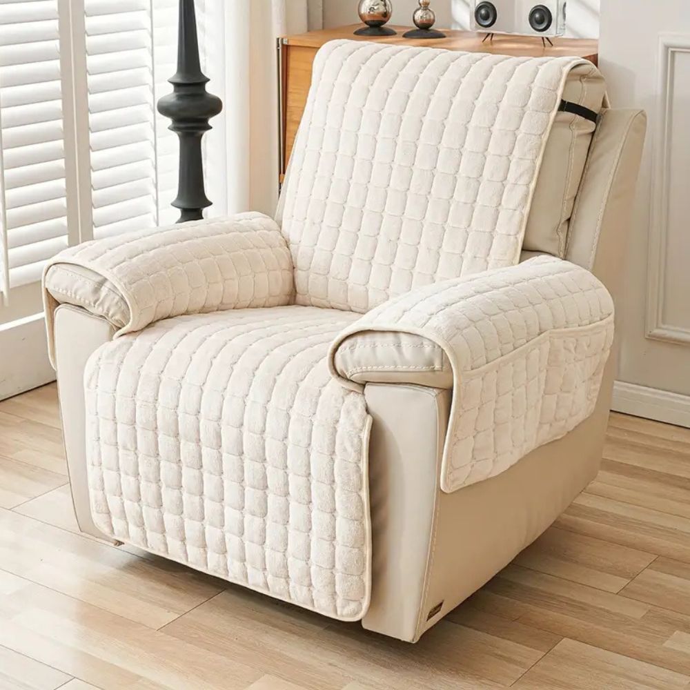 Gequilte Fauteuil-Hoes Microvezel met Zijvak Antislip Beschermhoes Huisdierbestendig Grijs Bruin Ivoor | Sulvida