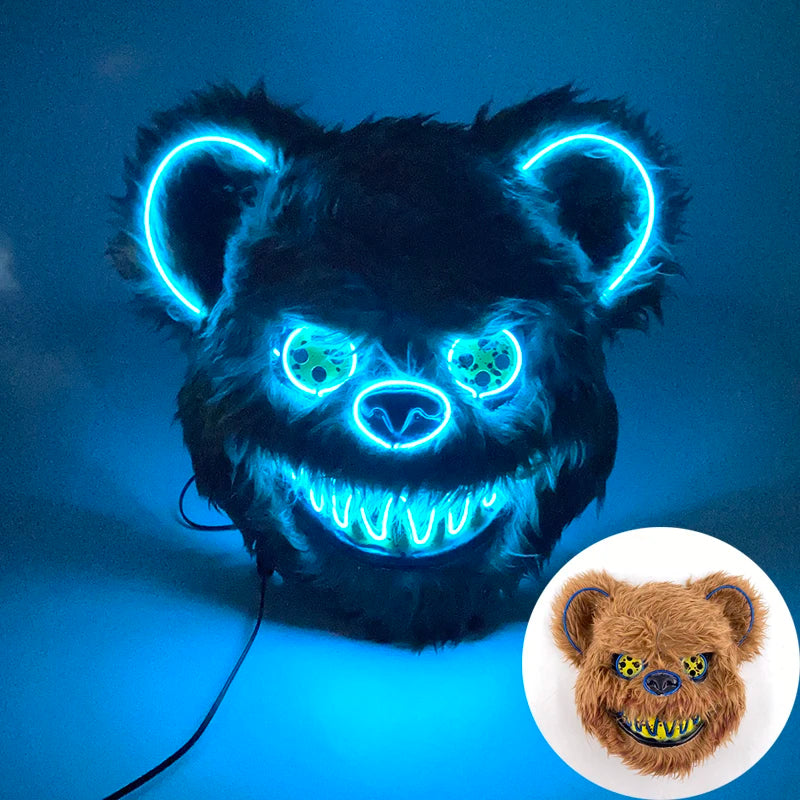 Verlicht Pluche Horrormasker Beer of Konijn met Neon Draad voor Feesten en Halloween Verkleedkleding | Sulvida
