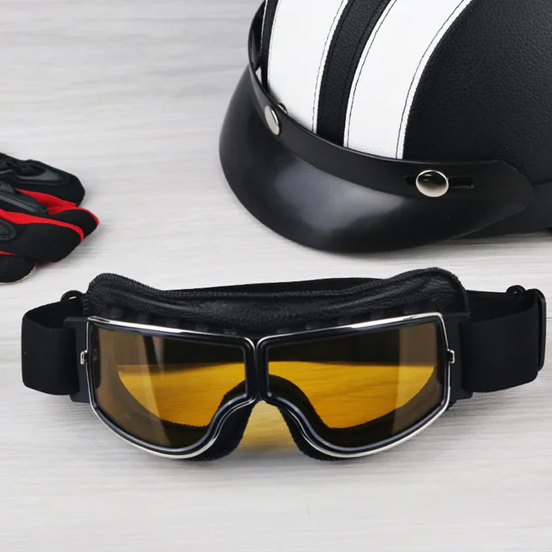 Motorgoggles Leer Vintage Aviator Over Bril Motorrijden Ski Bescherming UV Windscherm Verstelbaar Retro | Sulvida