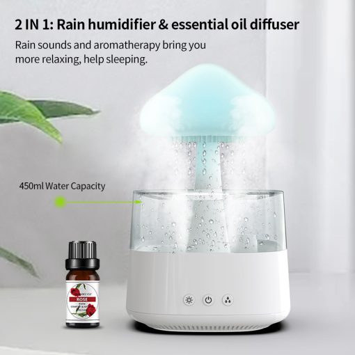 Bureauhumidifier Regenwolk Aromatherapie Diffuser Zen Nachtlampje Paddenstoel Design Luchtbevochtiger | Sulvida