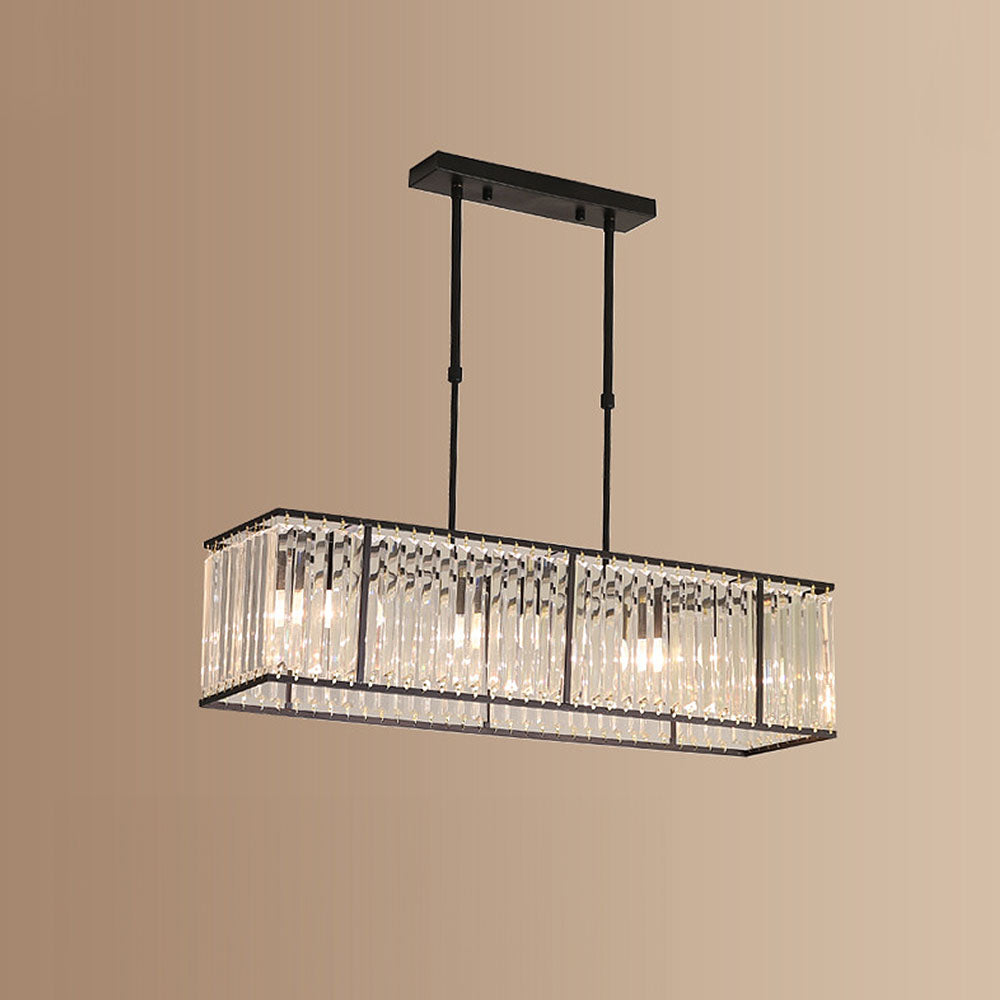 Kristallen Kroonluchter Rechthoekig met E14 Fitting Zwart Goud Eetkamer Keukeneiland Hanglamp Modern | Sulvida