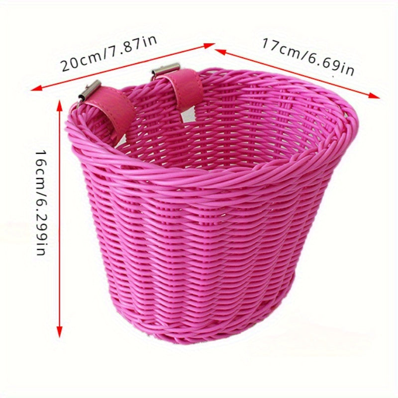 Geweven Fietsmand voor Kinderen Kunstriet Roze Wit Zwart Paars Bruin Stuurmand Fietsaccessoire Retro | Sulvida