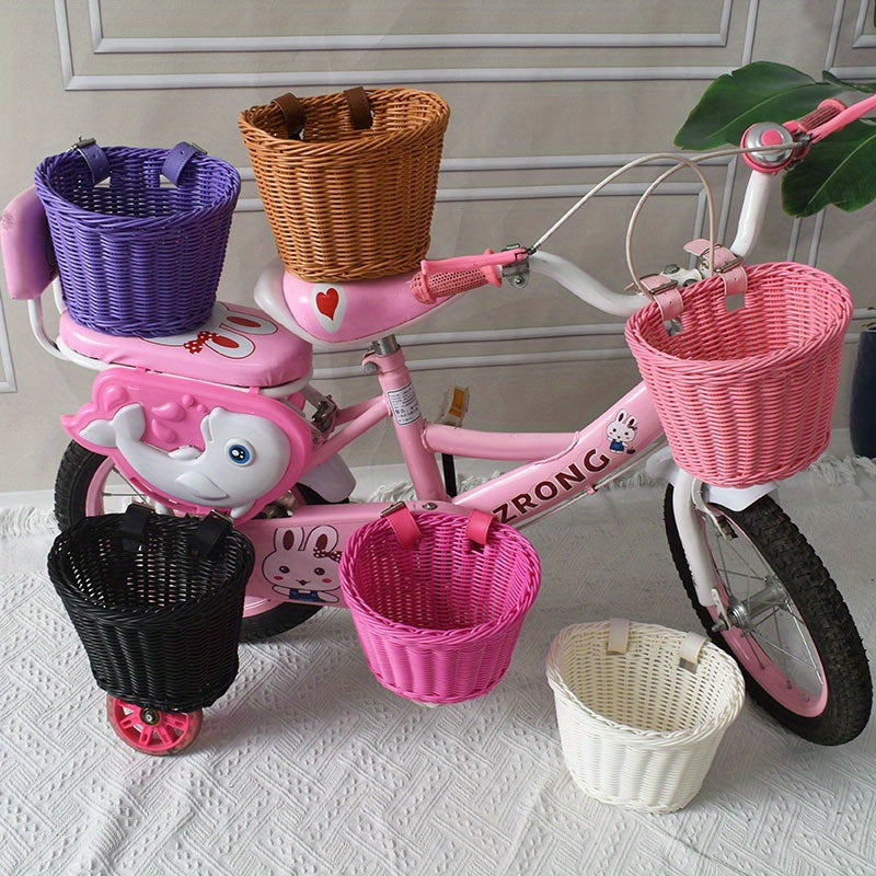 Geweven Fietsmand voor Kinderen Kunstriet Roze Wit Zwart Paars Bruin Stuurmand Fietsaccessoire Retro | Sulvida