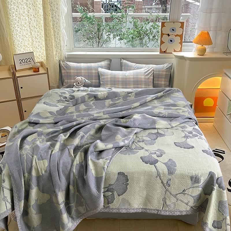 Omkeerbaar Dekbed met Ginkgo Bladmotief – Zomerdeken Katoen Gaas voor Tweepersoonsbed Queen King Bed Airconditioning Deken | Sulvida