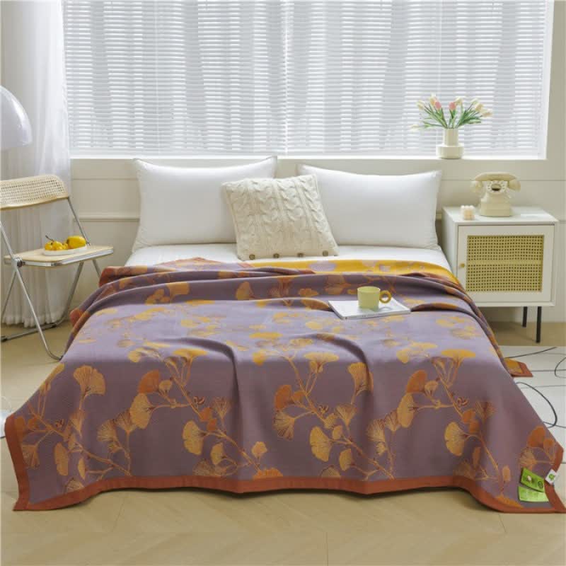 Omkeerbare Quilt met Ginkgobladmotief – Luxe Jacquard Beddengoed van Katoen en Sojavezel voor Queen Size en King Size Bedden | Sulvida