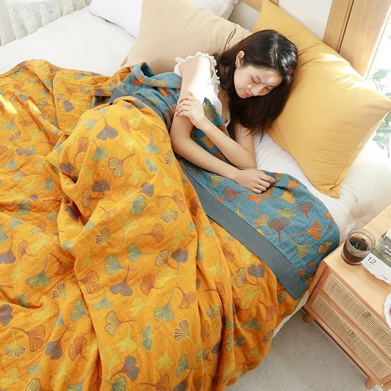Omkeerbaar Katoenen Quilt Ginkgoblad Patroon - Tweepersoons Dekbed met Kussensloop - Zachte Katoen Sprei voor Bed - Duurzaam Dekbedovertrek | Sulvida