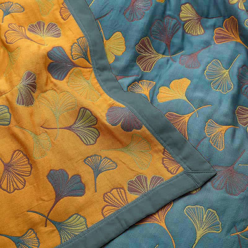 Omkeerbaar Katoenen Quilt Ginkgoblad Patroon - Tweepersoons Dekbed met Kussensloop - Zachte Katoen Sprei voor Bed - Duurzaam Dekbedovertrek | Sulvida
