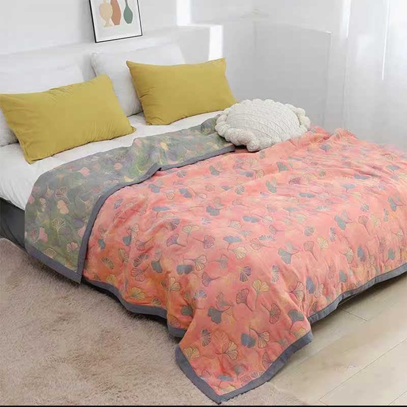 Omkeerbaar Katoenen Quilt Ginkgoblad Patroon - Tweepersoons Dekbed met Kussensloop - Zachte Katoen Sprei voor Bed - Duurzaam Dekbedovertrek | Sulvida