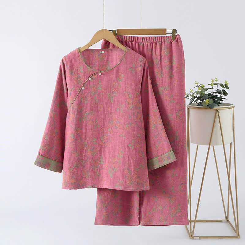 Luxe Loungewear Set van Jacquard Katoen in Vintage Stijl – Ultrazacht Loungetenue voor Ontspanning, Slaap en Thuis Relaxen | Sulvida