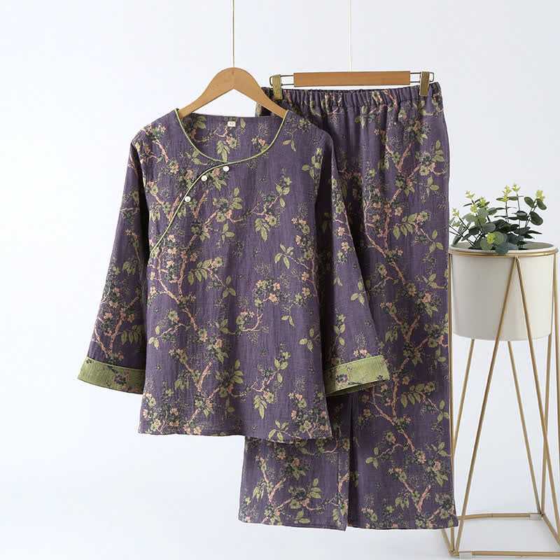 Luxe Loungewear Set van Jacquard Katoen in Vintage Stijl – Ultrazacht Loungetenue voor Ontspanning, Slaap en Thuis Relaxen | Sulvida