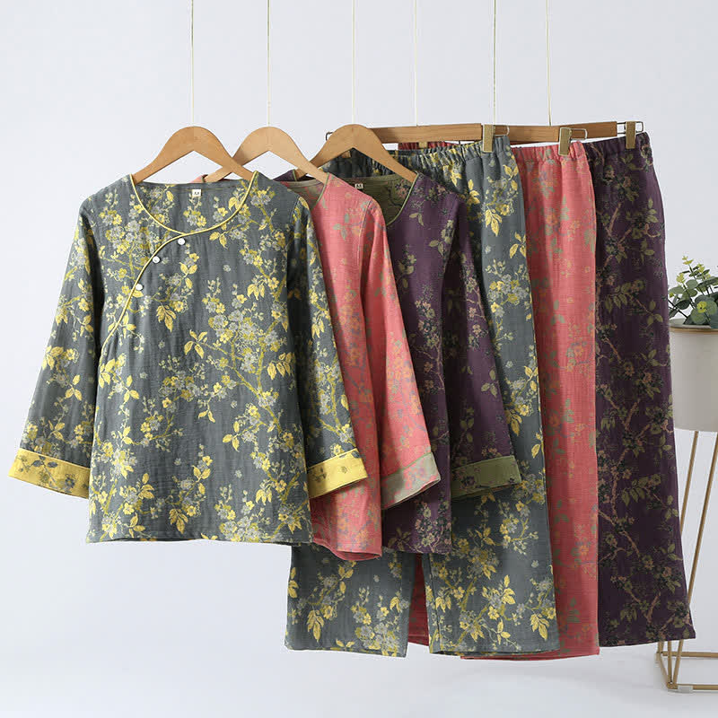 Luxe Loungewear Set van Jacquard Katoen in Vintage Stijl – Ultrazacht Loungetenue voor Ontspanning, Slaap en Thuis Relaxen | Sulvida