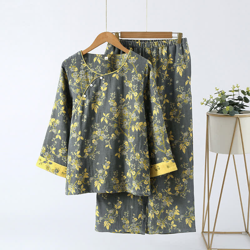 Luxe Loungewear Set van Jacquard Katoen in Vintage Stijl – Ultrazacht Loungetenue voor Ontspanning, Slaap en Thuis Relaxen | Sulvida