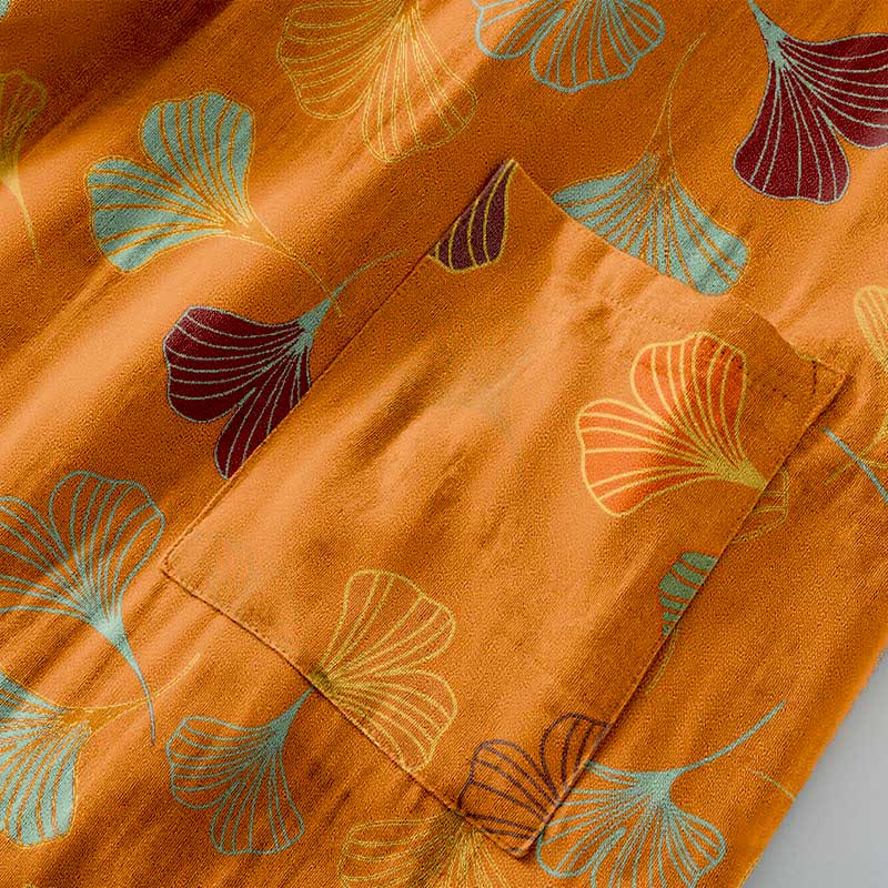 Luxe Katoenen Gaas Kimono Badjas met Ginkgo Biloba Print | Lichtgewicht Ochtendjas voor Dames en Heren | Ademend Dubbellaags Gaasweefsel | Sulvida