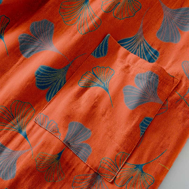 Luxe Katoenen Gaas Kimono Badjas met Ginkgo Biloba Print | Lichtgewicht Ochtendjas voor Dames en Heren | Ademend Dubbellaags Gaasweefsel | Sulvida