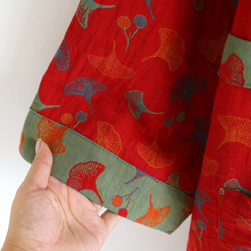 Katoenen Kimono Badjas met Ginko-Motief – Tweekleurige Ochtendjas van Ademende Katoenen Gaas – Unisex Nachtjapon met Verstelbare Taille voor Dames en Heren | Sulvida