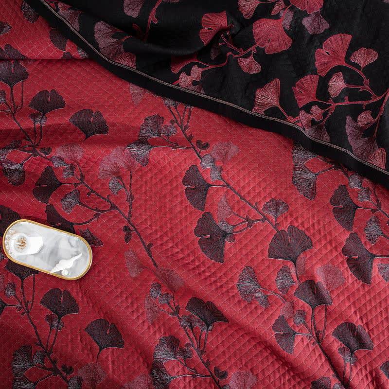 Omkeerbaar Quilt Dekbed met Ginkgo Blad Patroon 100% Katoen Zacht Ademend Tweezijdig Beddengoed voor Alle Seizoenen Slaapkamer | Sulvida