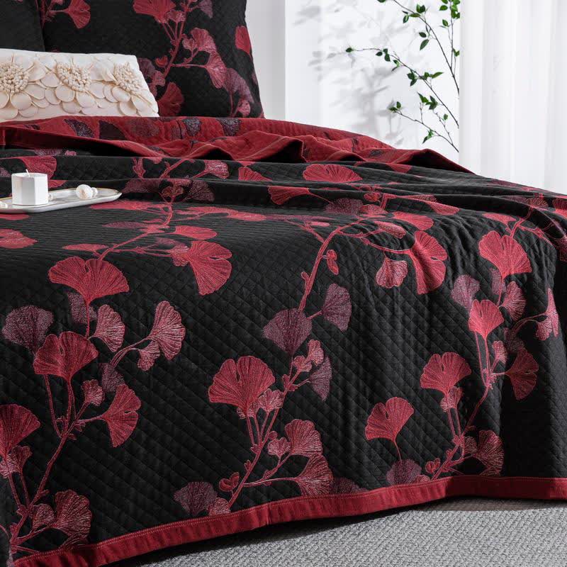 Omkeerbaar Quilt Dekbed met Ginkgo Blad Patroon 100% Katoen Zacht Ademend Tweezijdig Beddengoed voor Alle Seizoenen Slaapkamer | Sulvida