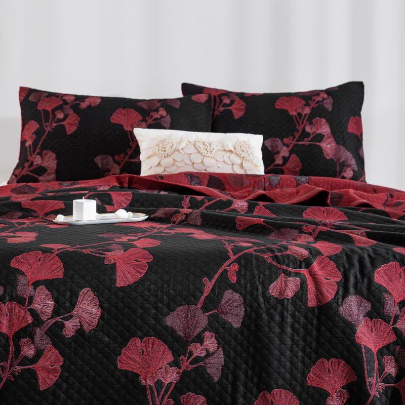 Omkeerbaar Quilt Dekbed met Ginkgo Blad Patroon 100% Katoen Zacht Ademend Tweezijdig Beddengoed voor Alle Seizoenen Slaapkamer | Sulvida