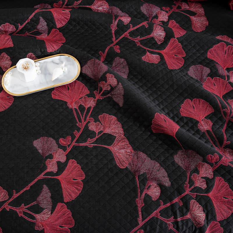 Omkeerbaar Quilt Dekbed met Ginkgo Blad Patroon 100% Katoen Zacht Ademend Tweezijdig Beddengoed voor Alle Seizoenen Slaapkamer | Sulvida