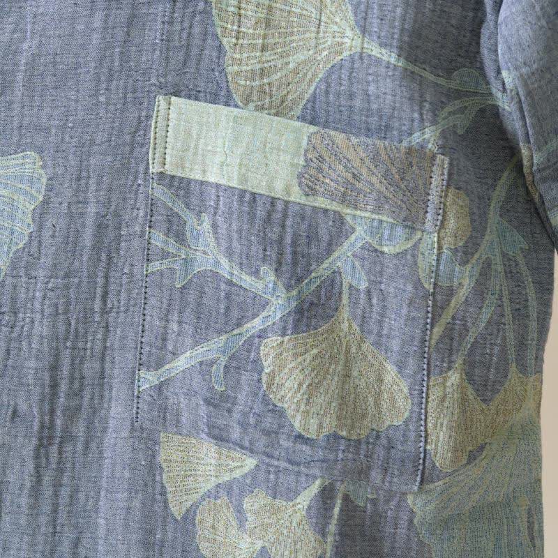 Organisch Katoenen Kimono Badjas met Ginkgo Bladeren Patroon – Omkeerbaar Tweekleurig Design voor Dames en Heren – Luchtige Gaas Kwaliteit – Luxe Loungewear met Bijpassende Riem | Sulvida