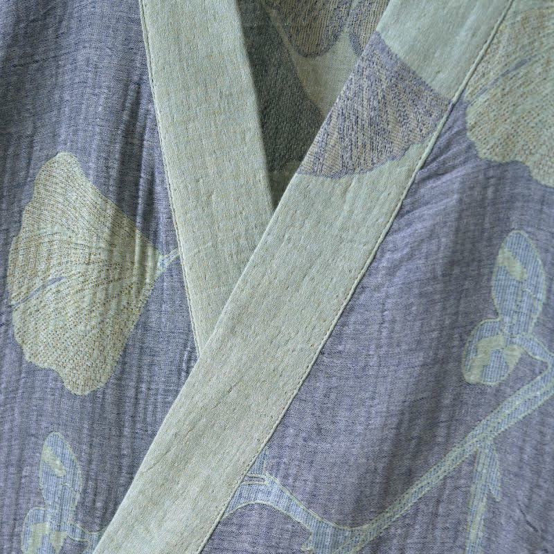 Organisch Katoenen Kimono Badjas met Ginkgo Bladeren Patroon – Omkeerbaar Tweekleurig Design voor Dames en Heren – Luchtige Gaas Kwaliteit – Luxe Loungewear met Bijpassende Riem | Sulvida