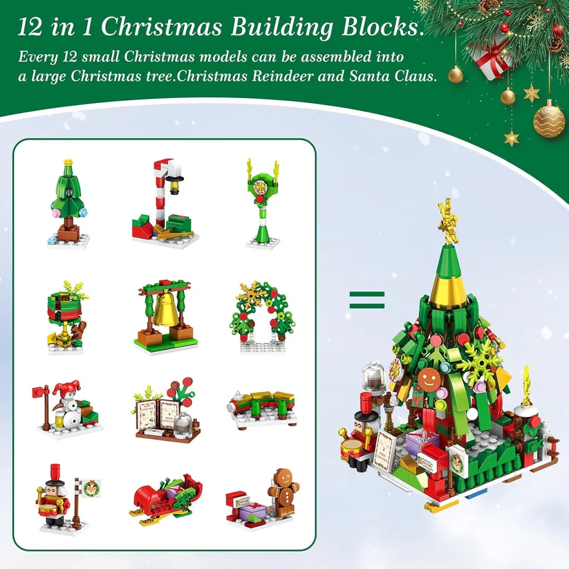 Adventskalender met bouwstenen 24 dagen – creatief kerstdorp bouwen speelgoed voor kinderen en volwassenen | Sulvida