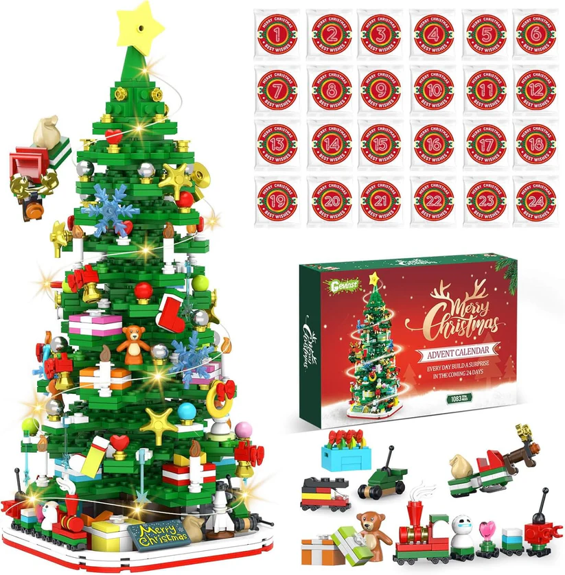 Adventskalender met bouwstenen 24 dagen – creatief kerstdorp bouwen speelgoed voor kinderen en volwassenen | Sulvida