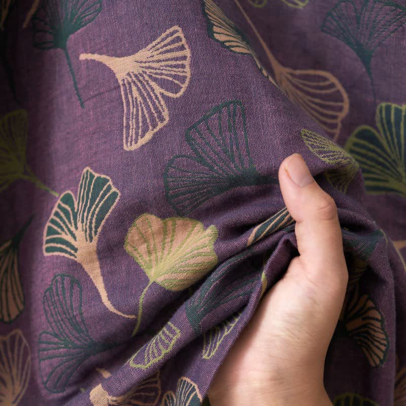 Luxe Katoenen Gaas Kimono Badjas met Ginkgo Biloba Print | Lichtgewicht Ochtendjas voor Dames en Heren | Ademend Dubbellaags Gaasweefsel | Sulvida