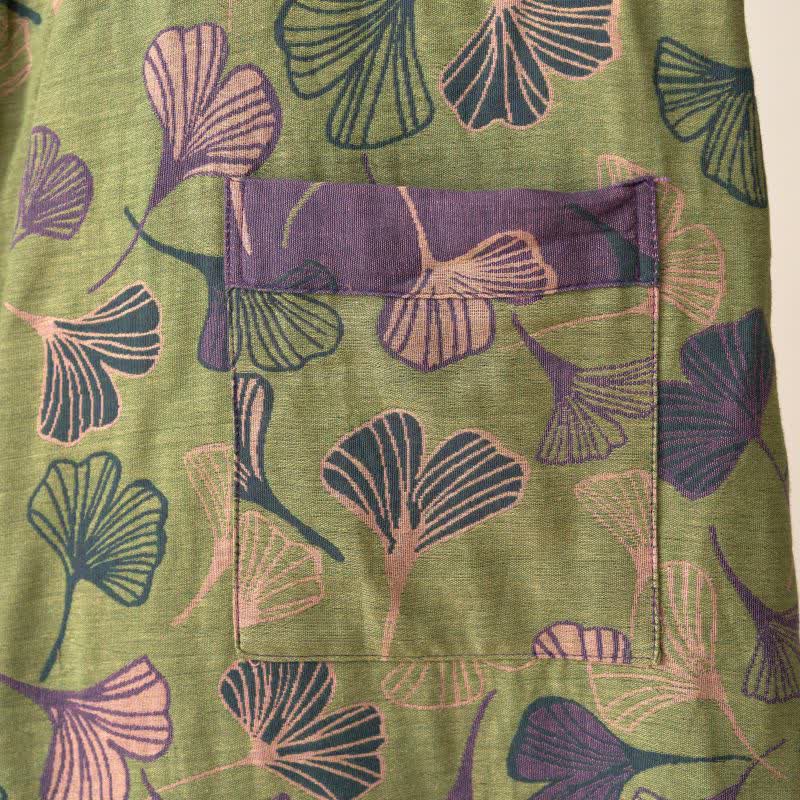 Luxe Katoenen Gaas Kimono Badjas met Ginkgo Biloba Print | Lichtgewicht Ochtendjas voor Dames en Heren | Ademend Dubbellaags Gaasweefsel | Sulvida