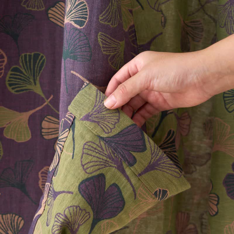 Luxe Katoenen Gaas Kimono Badjas met Ginkgo Biloba Print | Lichtgewicht Ochtendjas voor Dames en Heren | Ademend Dubbellaags Gaasweefsel | Sulvida
