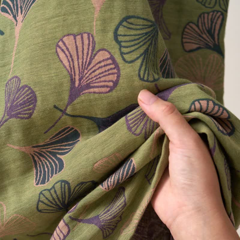 Luxe Katoenen Gaas Kimono Badjas met Ginkgo Biloba Print | Lichtgewicht Ochtendjas voor Dames en Heren | Ademend Dubbellaags Gaasweefsel | Sulvida