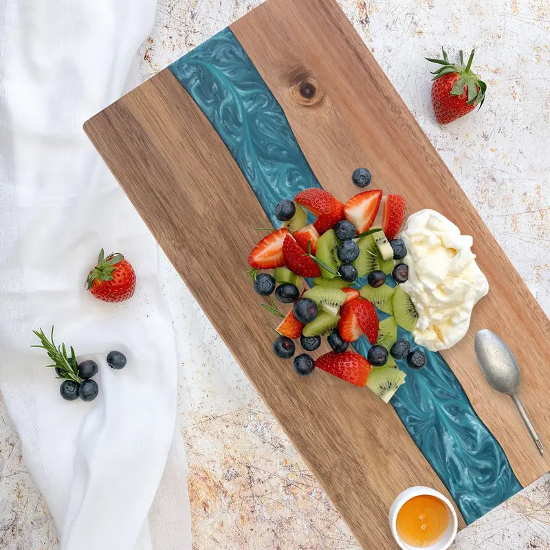 Houten Serveerplank met Harsrivier 46×23cm Acacia Snijplank voor Kaas Charcuterie en Brood Keukenblad | Sulvida