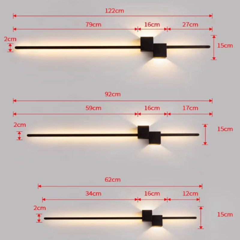 Lineaire LED wandlamp metaal zwart wit goud 62 92 122 cm indirecte verlichting modern interieur woonkamer | Sulvida