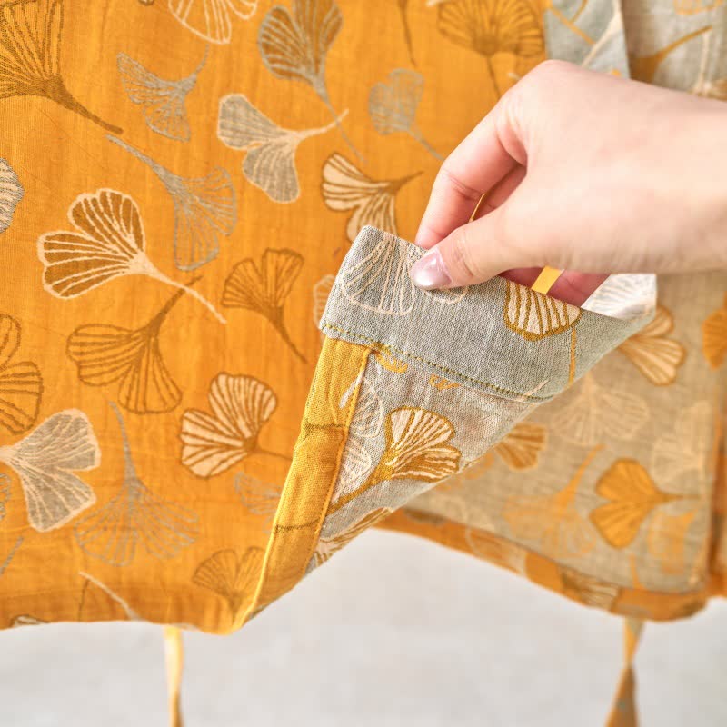 Luxe Katoenen Gaas Kimono Badjas met Ginkgo Biloba Print | Lichtgewicht Ochtendjas voor Dames en Heren | Ademend Dubbellaags Gaasweefsel | Sulvida
