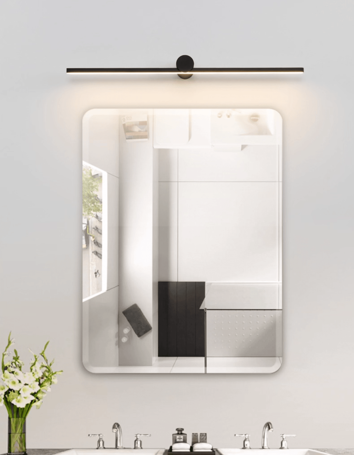Oplaadbare Wandlamp Zwart met Afstandsbediening 60 80 100 120cm LED Dimbaar Boven Spiegel Badkamer Verlichting | Sulvida