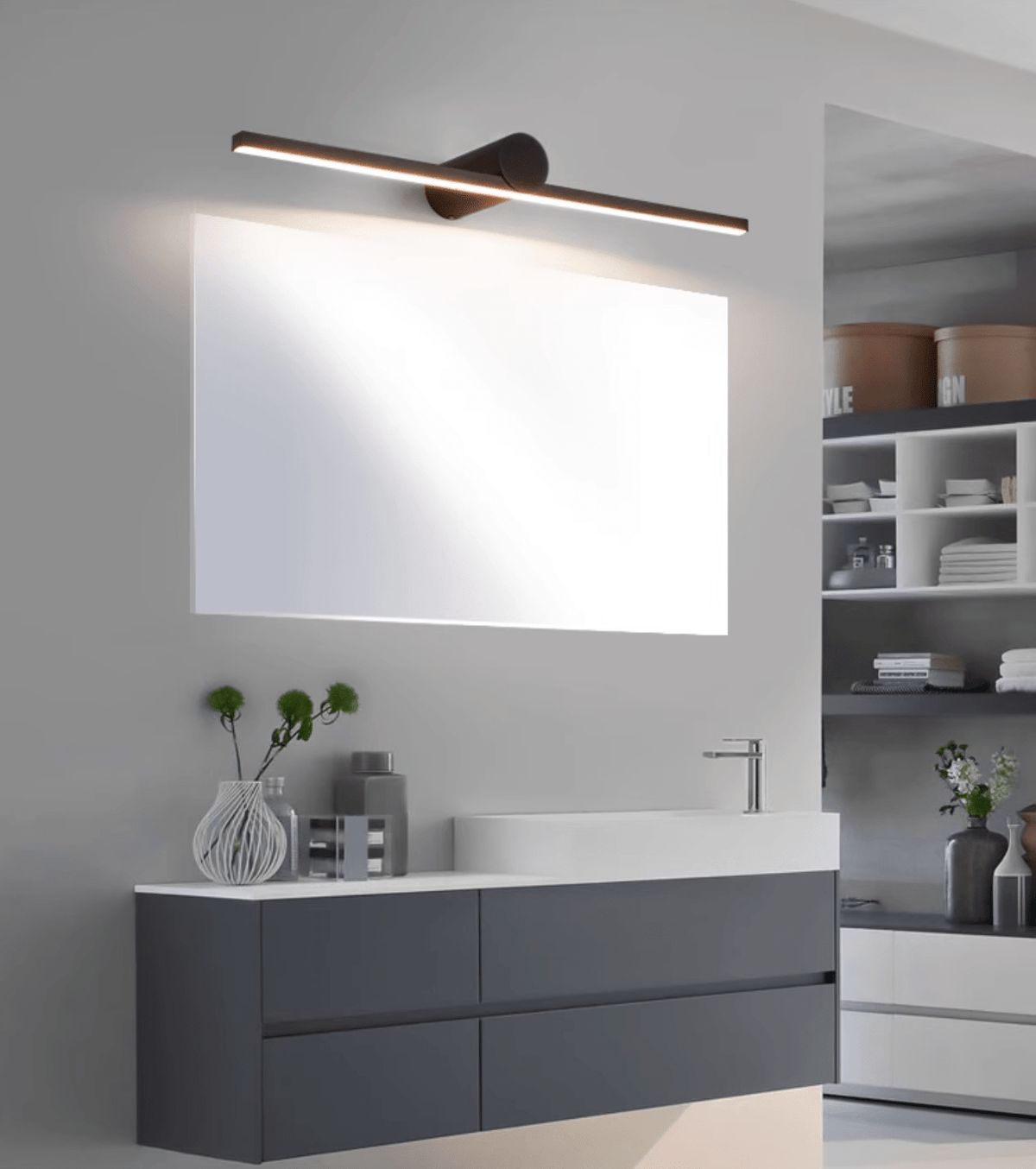 Oplaadbare Wandlamp Zwart met Afstandsbediening 60 80 100 120cm LED Dimbaar Boven Spiegel Badkamer Verlichting | Sulvida