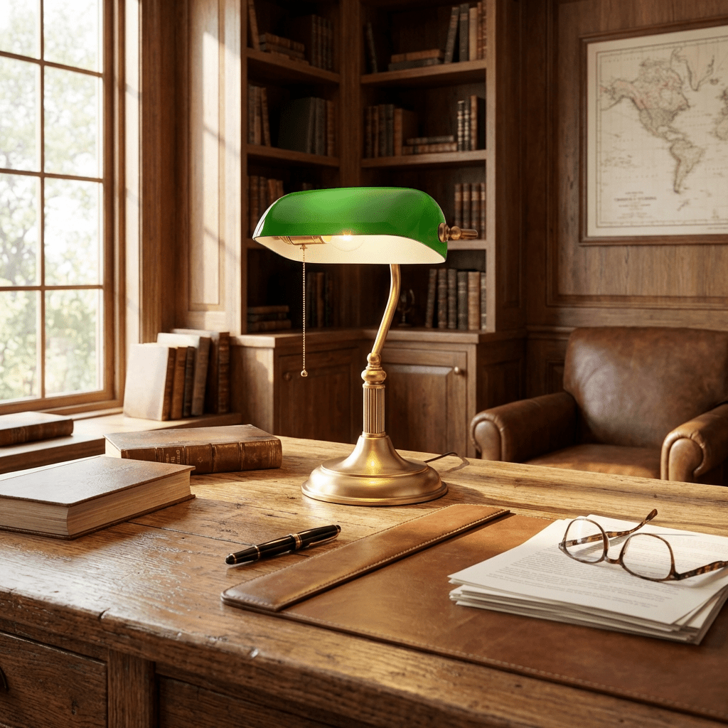 Bankierslamp Messing Groen Glas Klassiek Bureaulamp Leeslamp Sfeerlicht Dimbaar Notarislamp Retro Tafellamp | Sulvida