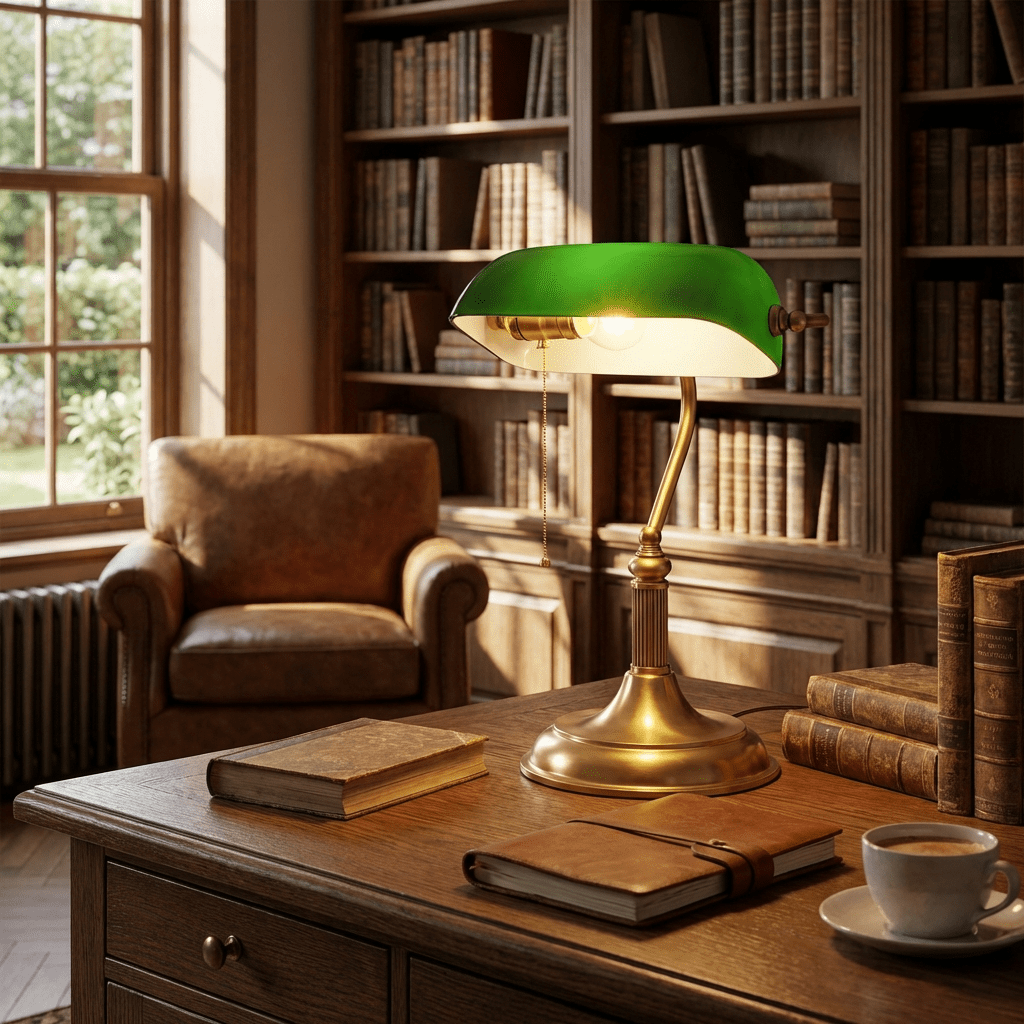 Bankierslamp Messing Groen Glas Klassiek Bureaulamp Leeslamp Sfeerlicht Dimbaar Notarislamp Retro Tafellamp | Sulvida