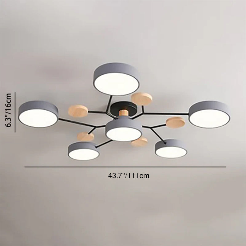 LED plafondlamp takkendesign Scandinavisch rond metaal hout wit groen grijs 89-111cm dimbaar woonkamer | Sulvida