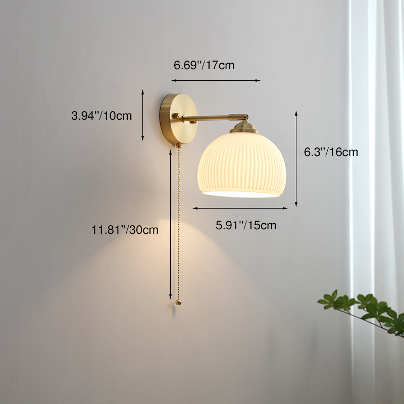 Wandlamp Gesatineerd Wit Glas Messing Trekschakelaar Moderne Slaapkamerverlichting Nordic Gestreept Design | Sulvida