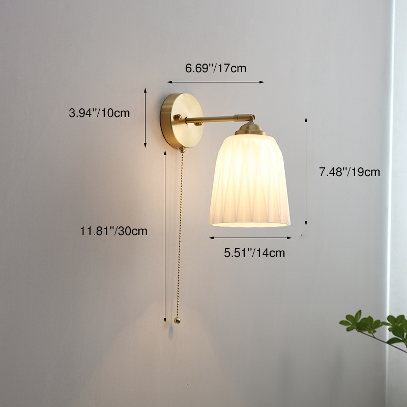Wandlamp Gesatineerd Wit Glas Messing Trekschakelaar Moderne Slaapkamerverlichting Nordic Gestreept Design | Sulvida