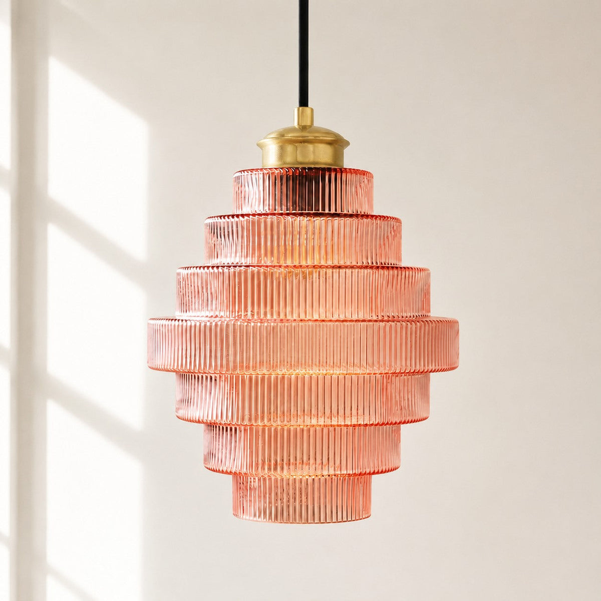 Geribbelde glazen hanglamp gelaagd flessendesign Art Deco vintage eetkamer keuken woonkamer slaapkamer | Sulvida