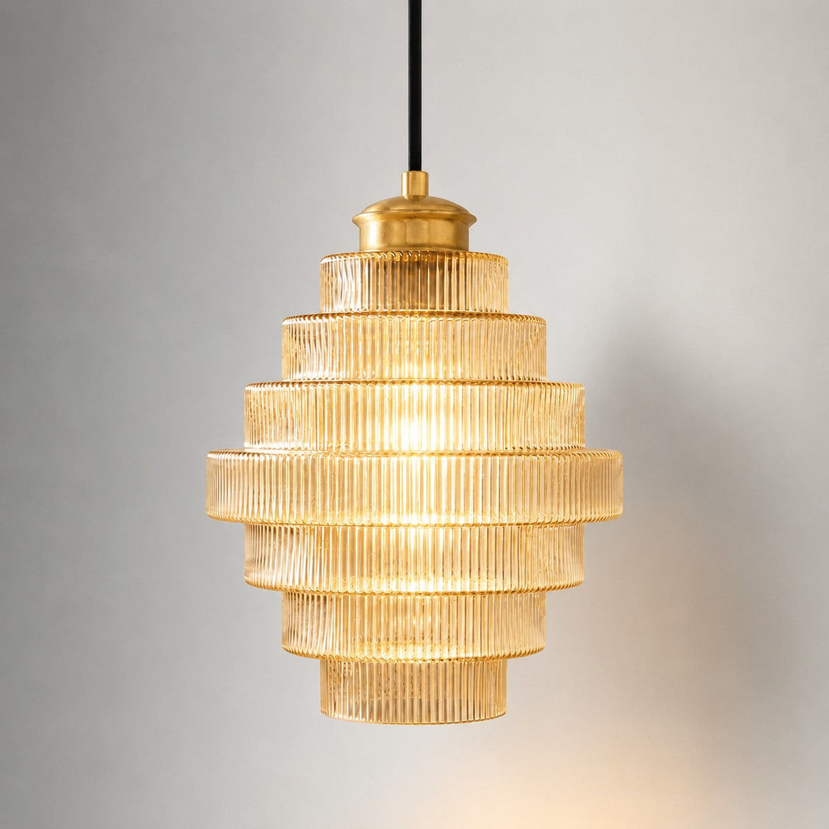Geribbelde glazen hanglamp gelaagd flessendesign Art Deco vintage eetkamer keuken woonkamer slaapkamer | Sulvida