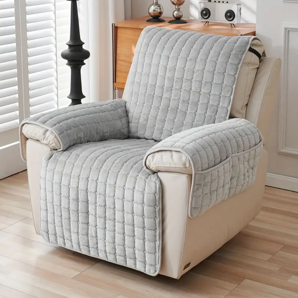 Gequilte Fauteuil-Hoes Microvezel met Zijvak Antislip Beschermhoes Huisdierbestendig Grijs Bruin Ivoor | Sulvida